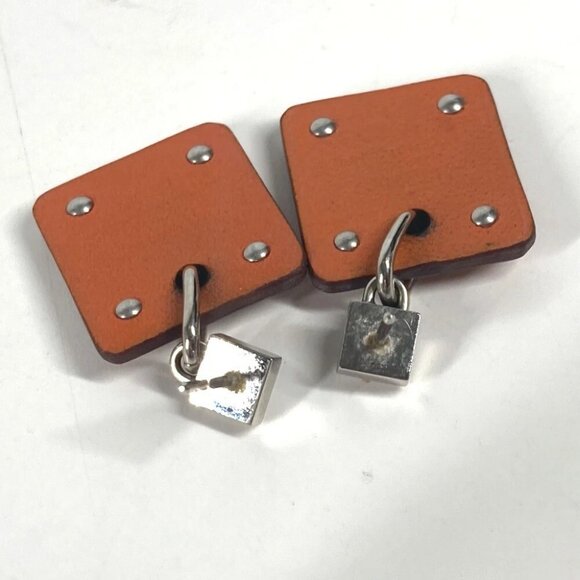 HERMES heart Asdukour PM Accessories Pierce Metal / Leather Silver/Orange Based - Picture 7 of 12